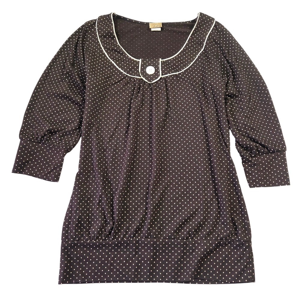 Vintage Daytrip Brown Y2k Polka Dot Top Scoop Neck M 2000s Bratz Preppy Retro